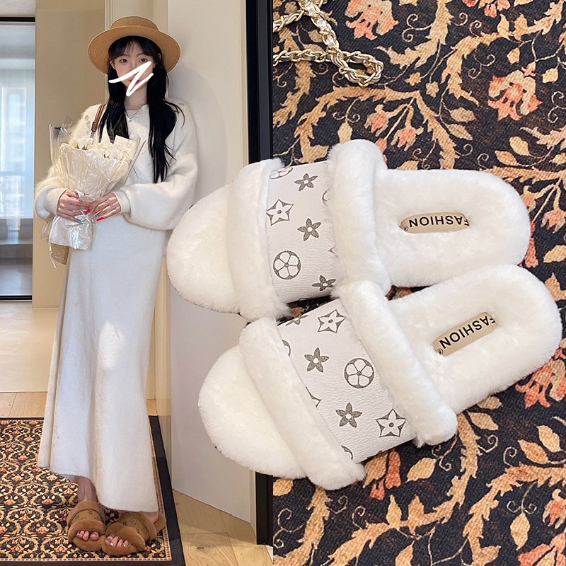 外贸毛毛拖鞋女外穿秋冬加绒保暖