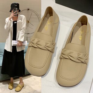 晚晚风真皮丁子鞋2025春秋新款单鞋子女休闲百搭豆豆鞋平底时尚