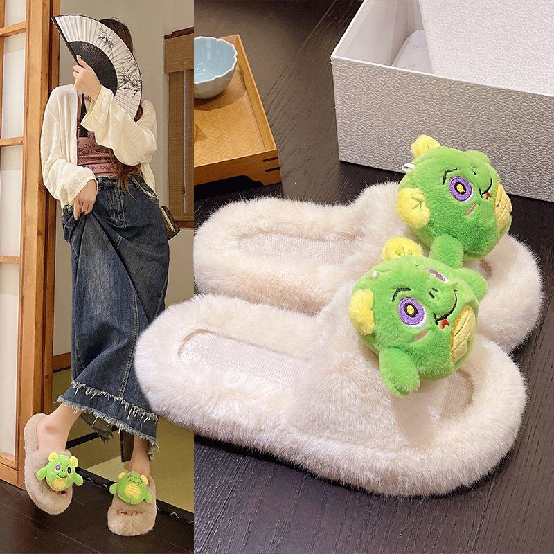 厚底卡通毛毛一字拖2025秋冬新款潮流时尚防滑百搭居家露趾拖鞋女,女鞋,毛毛鞋,淘宝优惠券,粉丝福利购,淘宝优惠卷