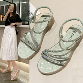 凉鞋 孕妇松紧带果冻软底mm宽胖脚水钻罗马鞋 女仙女风2025夏季 新款