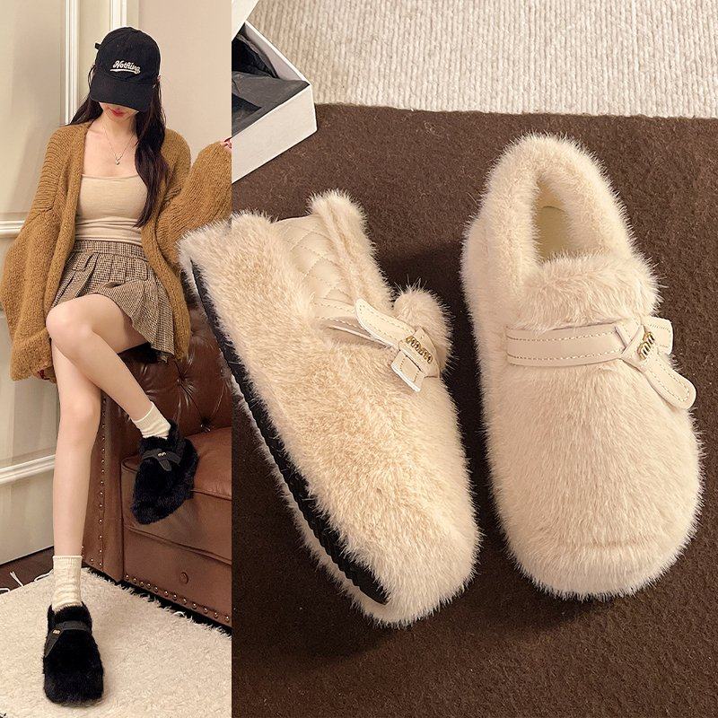 毛毛棉鞋女冬季加绒保暖厚底一脚蹬懒人鞋外穿加厚防寒豆豆鞋,女鞋,棉鞋,淘宝优惠券,粉丝福利购,淘宝优惠卷