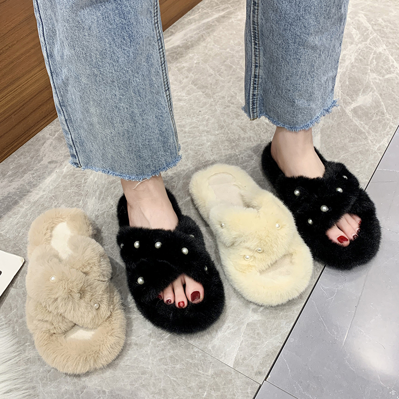 仙女风毛毛拖鞋2022年网红平底