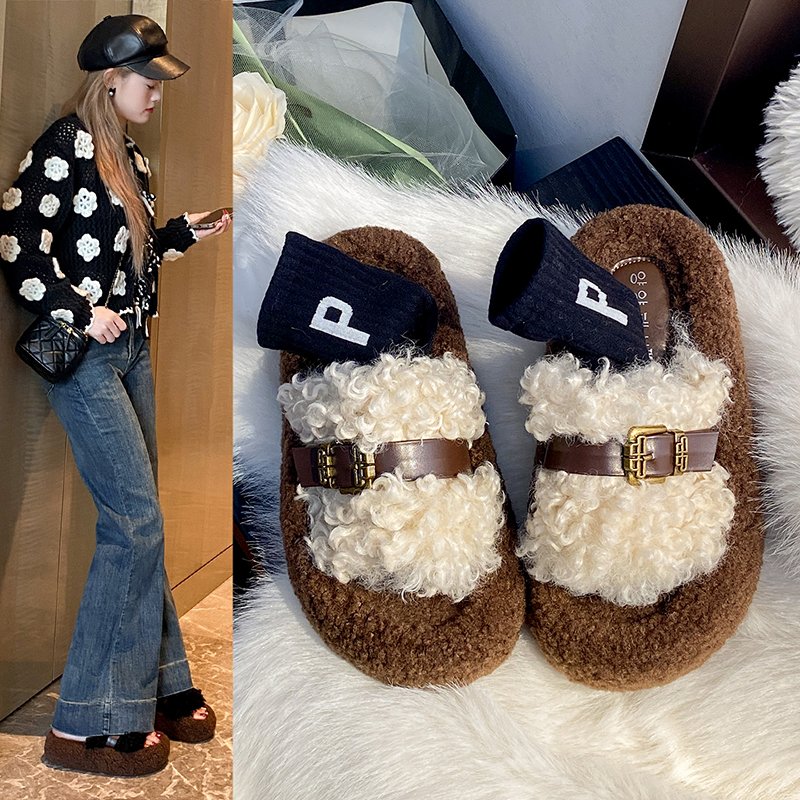 2025新款毛毛拖鞋女外穿厚底增高