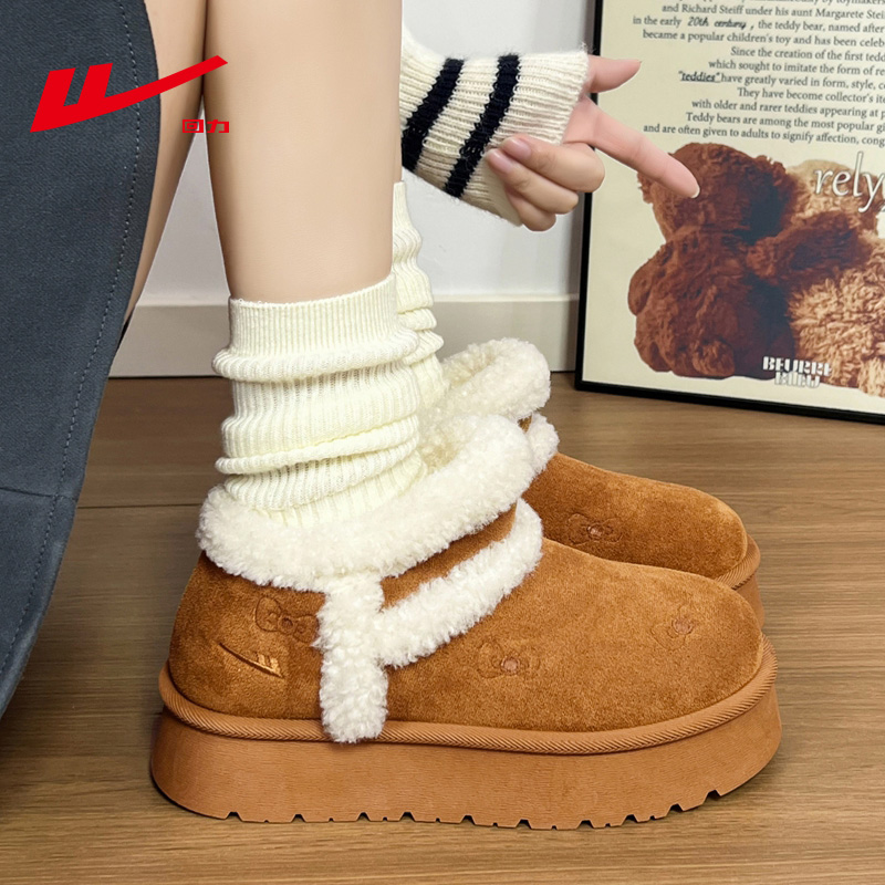 回力厚底雪地靴女爆款毛毛面包鞋