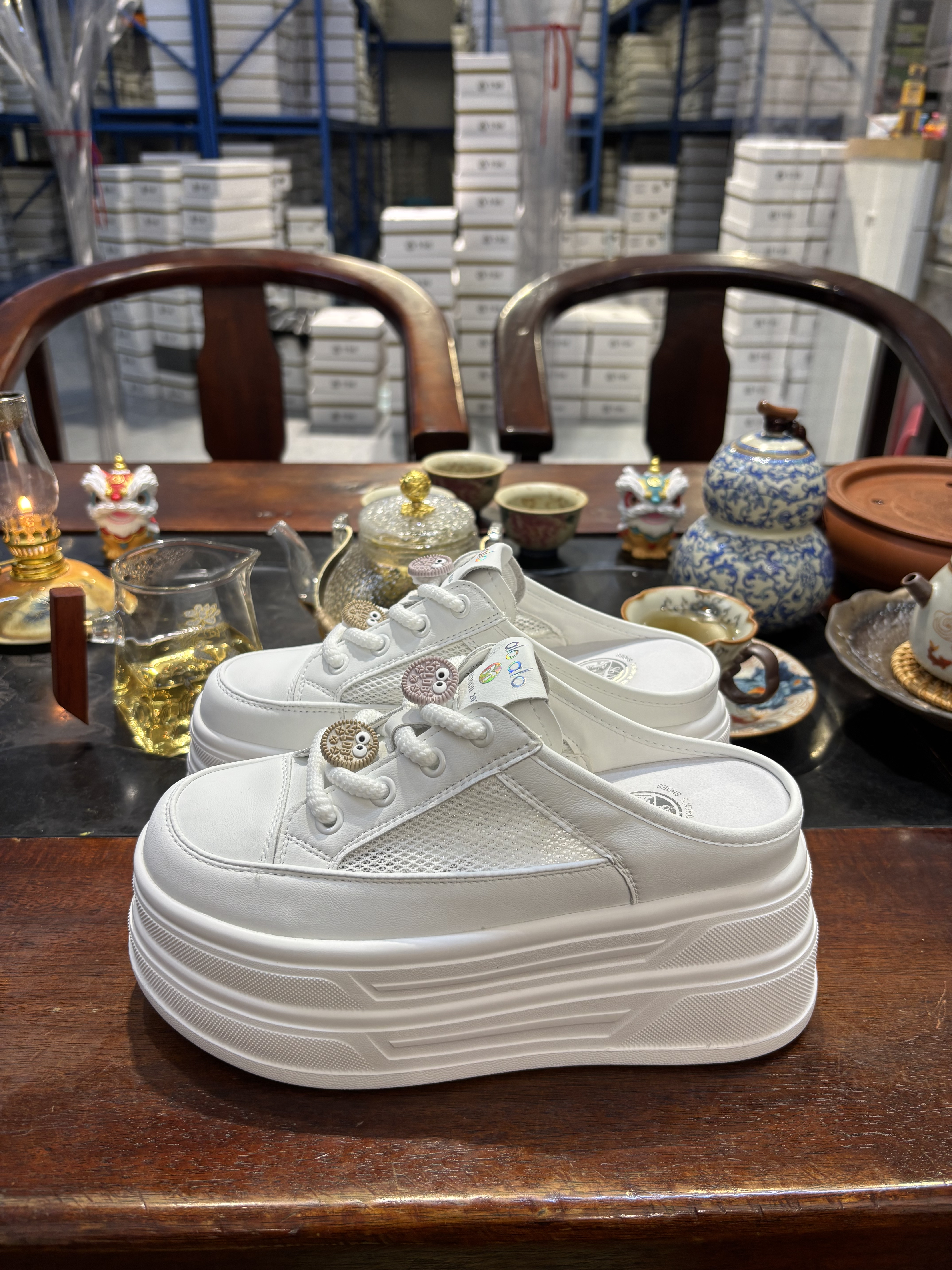 小个子松糕外穿网面透气凉拖鞋女2026新款夏懒人厚底增高包头半拖