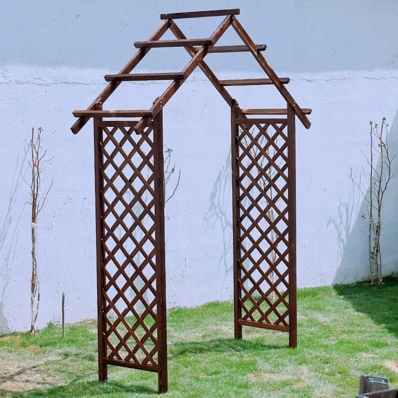 防腐木拱门花架室外拱形门庭院落地网格爬藤架户外大门装饰葡萄架