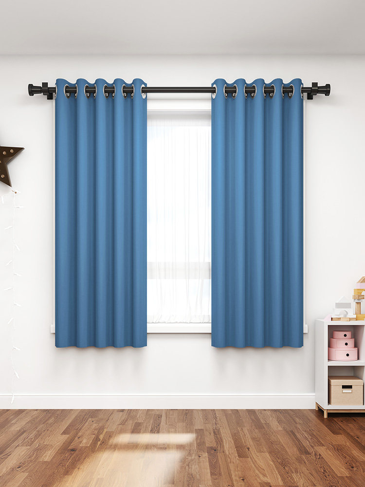 遮光窗帘罗马杆打孔款小窗户短款卧室飘窗阳台加厚冬季防风遮挡帘