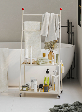 顾得免打孔浴室置物架落地毛巾架卫生间收纳架浴缸浴巾架可移动轮