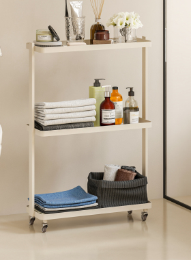 顾得卫生间置物架窄落地浴室架免打孔厕所高端金属浴巾毛巾收纳架