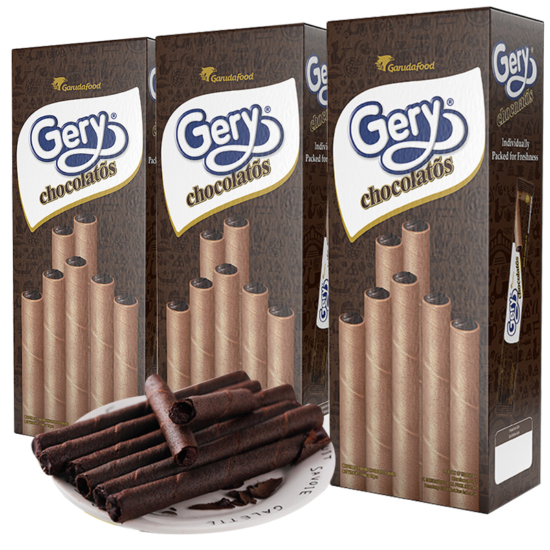 印尼进口gery芝莉巧克力蛋卷夹心棒140g网红饼干独立包装2月到期