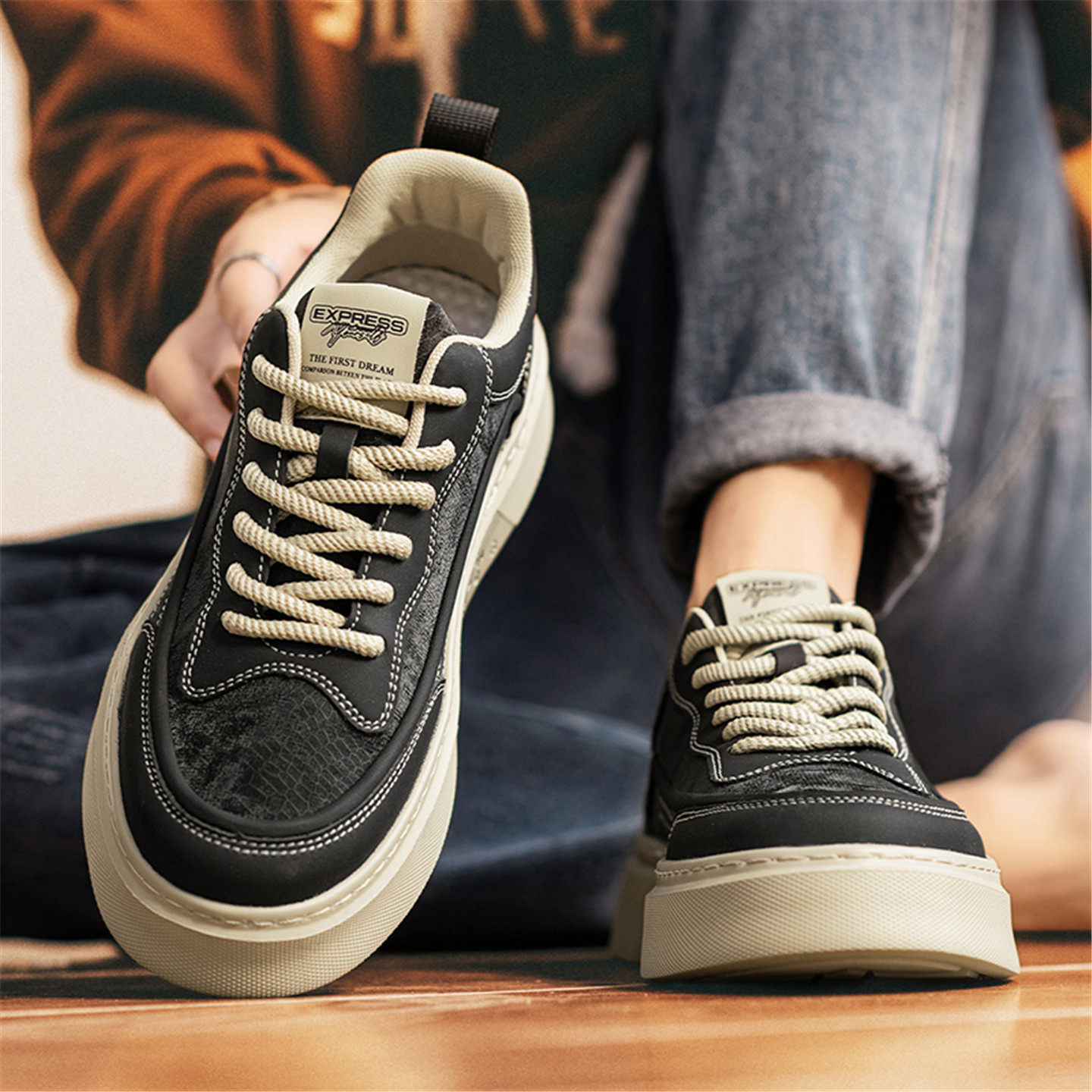 男鞋2025新款英伦休闲板鞋男士高级感厚底增高春秋季轻便百搭潮鞋,流行男鞋,休闲板鞋,淘宝优惠券,粉丝福利购,淘宝优惠卷