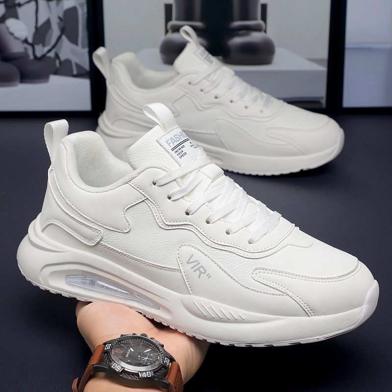 男鞋秋冬季加绒运动鞋男款皮面休闲跑步鞋轻便小白鞋大码防水潮鞋