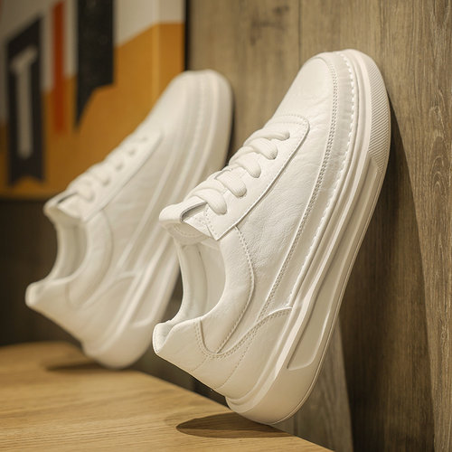 男鞋夏季西装小白鞋男士百搭潮流软底透气夏款皮面防水高级感板鞋 - 封面