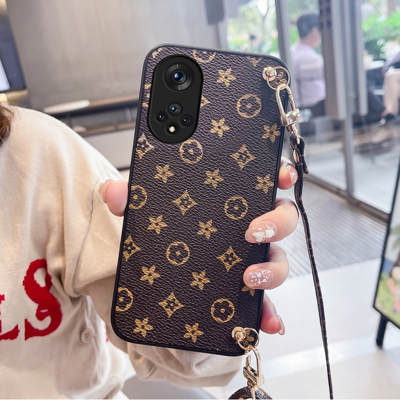 适用华为nova9皮纹全包斜跨挂绳