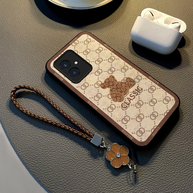 适用荣耀100布纹卡通挂绳手机壳