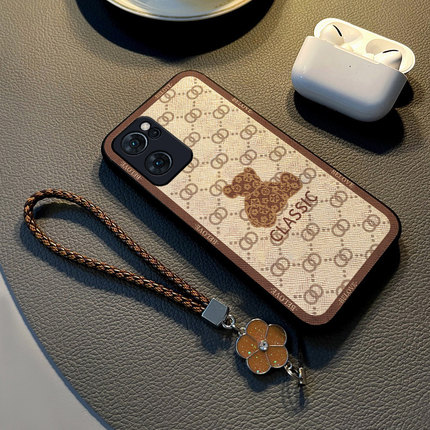 适用于opporeno7手机壳新款reno8pro保护套布纹reno7se硅胶全包防摔reno8pro+网红挂绳女款高级感卡通暴力熊