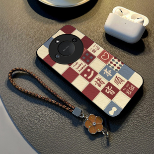 适用于荣耀x60手机壳新款 挂绳手链HONORx50i全包防摔x40x30诸事皆顺x20潮牌简约x10外壳 x70i保护套硅胶女款