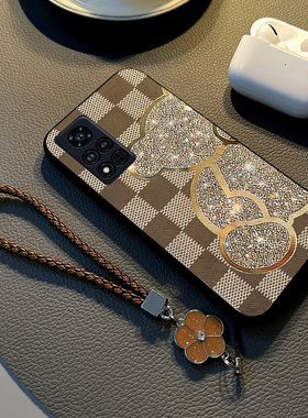 适用于荣耀v40手机壳新款v30pro保护套布纹硅胶v30全包防摔honor网红挂绳轻奢版v20女款高级感卡通熊简约潮牌