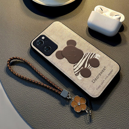 适用于opporeno7手机壳硅胶reno7pro保护套防摔布纹网红挂绳奢华男女款reno7se高级感卡通暴力熊简约全包潮牌