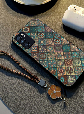 适用于opporeno6手机壳新款reno6pro保护套硅胶reno5挂绳手链reno5pro贴皮全包防摔k网红女款+高级感潮牌外壳