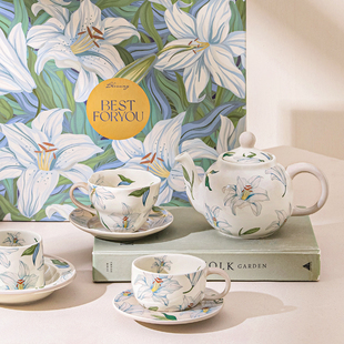 西比尔百花泡茶壶茶杯套装午茶用高档礼盒送人咖啡杯碟高颜值