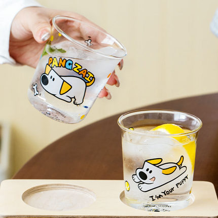 西比尔小狗乓仔联名玻璃杯果汁饮料杯女生可爱家用水杯茶杯高颜值