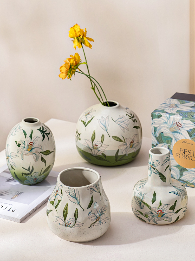 西比尔百合花陶瓷花瓶花插居家摆件客厅玄关插干花轻奢礼品送礼