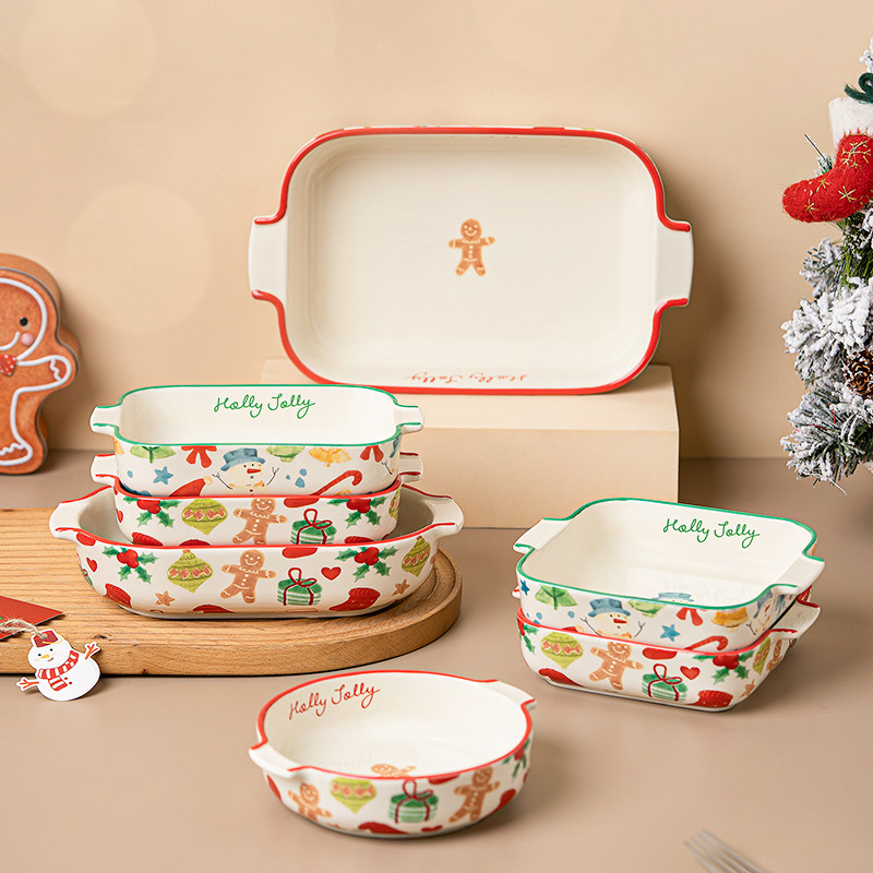 西比尔圣诞焗饭烤盘陶瓷盘子耐高温家用烤箱专用烤鸡盘双耳烤碗,餐饮具,盘,淘宝优惠券,粉丝福利购,淘宝优惠卷