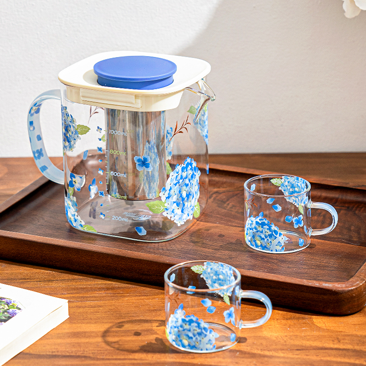 西比尔绣球花耐高温玻璃水壶套装