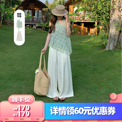 【所有女生的衣橱直播间】米花家 荷叶边吊带/白色裤子