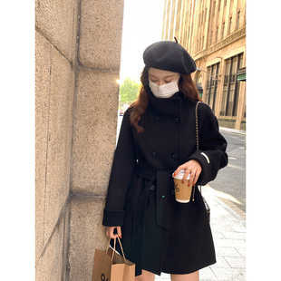 米花家【巴黎情书】立领羊毛双面呢外套小个子收腰羊绒大衣女