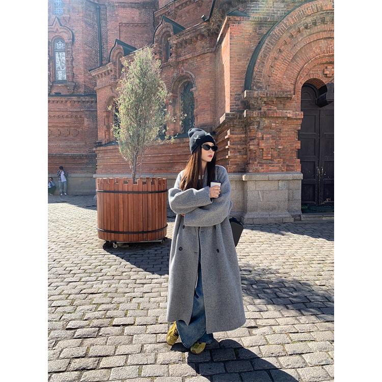 米花家【暮光大衣】廓形双面呢子大衣女2024秋冬韩版宽松毛呢外套