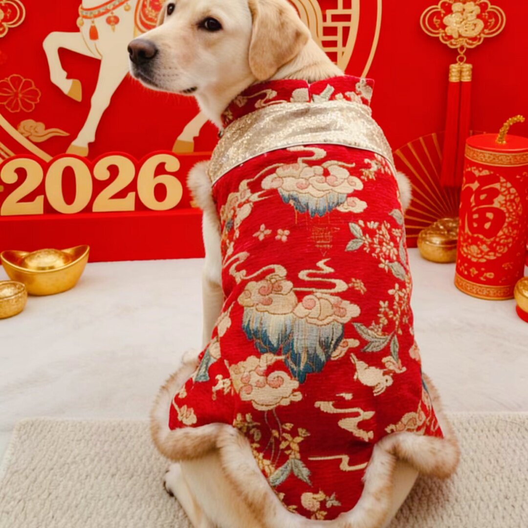 大狗狗新年过年服红色祥云刺绣宠物服装冬季保暖金毛拉布拉多拜年