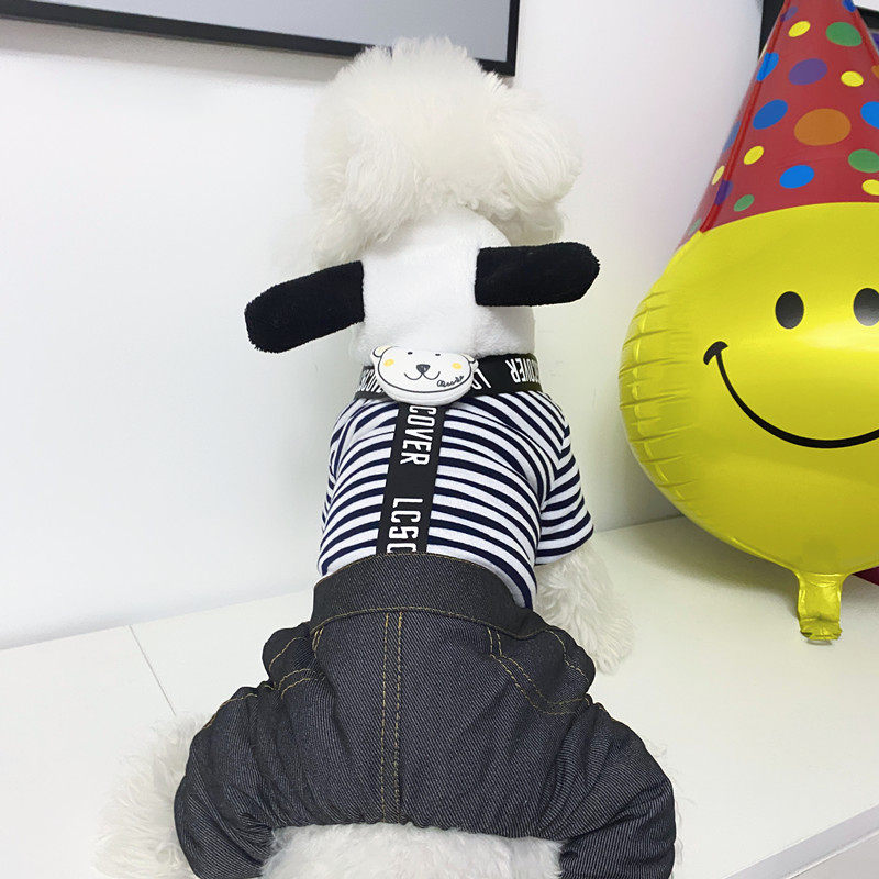 狗狗衣服冬款加绒泰迪比熊博美连帽四脚背带裤比熊吉娃娃宠物装幼