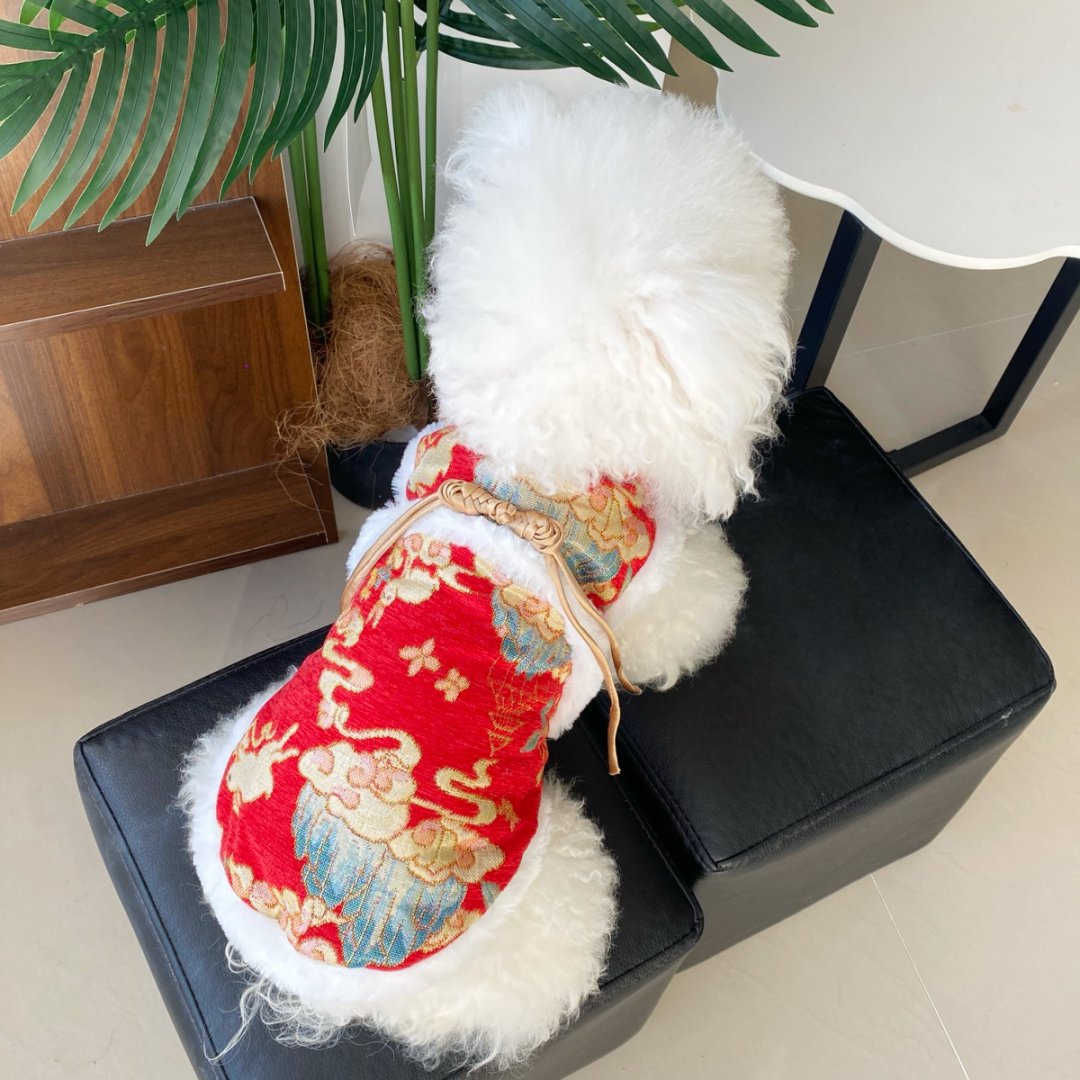 靓宠宠物衣服秋冬新款新中式旗袍两脚加绒新年款狗狗猫咪泰迪比熊