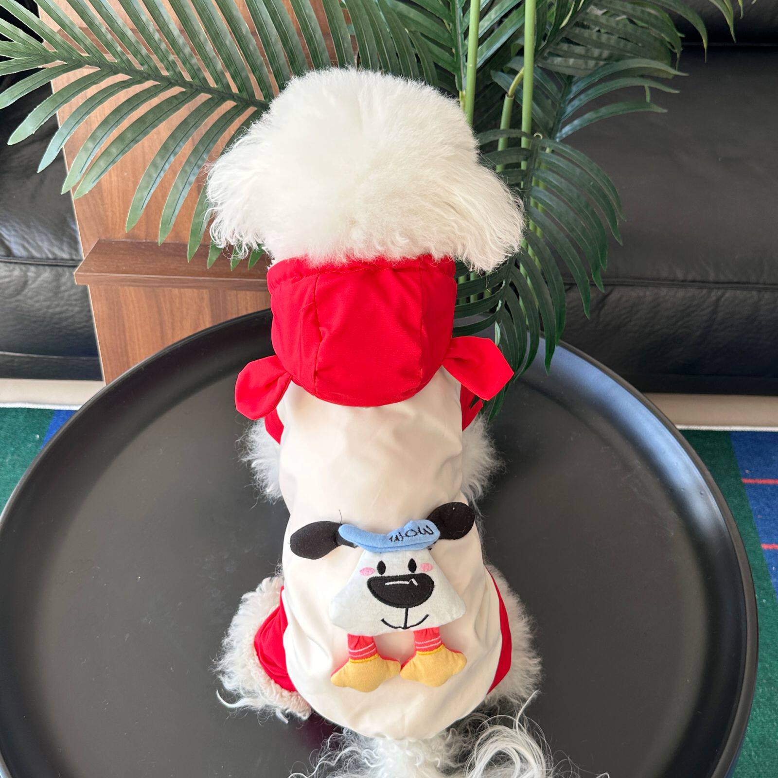 宠物狗狗秋冬款可爱小狗玩偶背带裤泰迪博美比加绒可牵引遛弯连帽