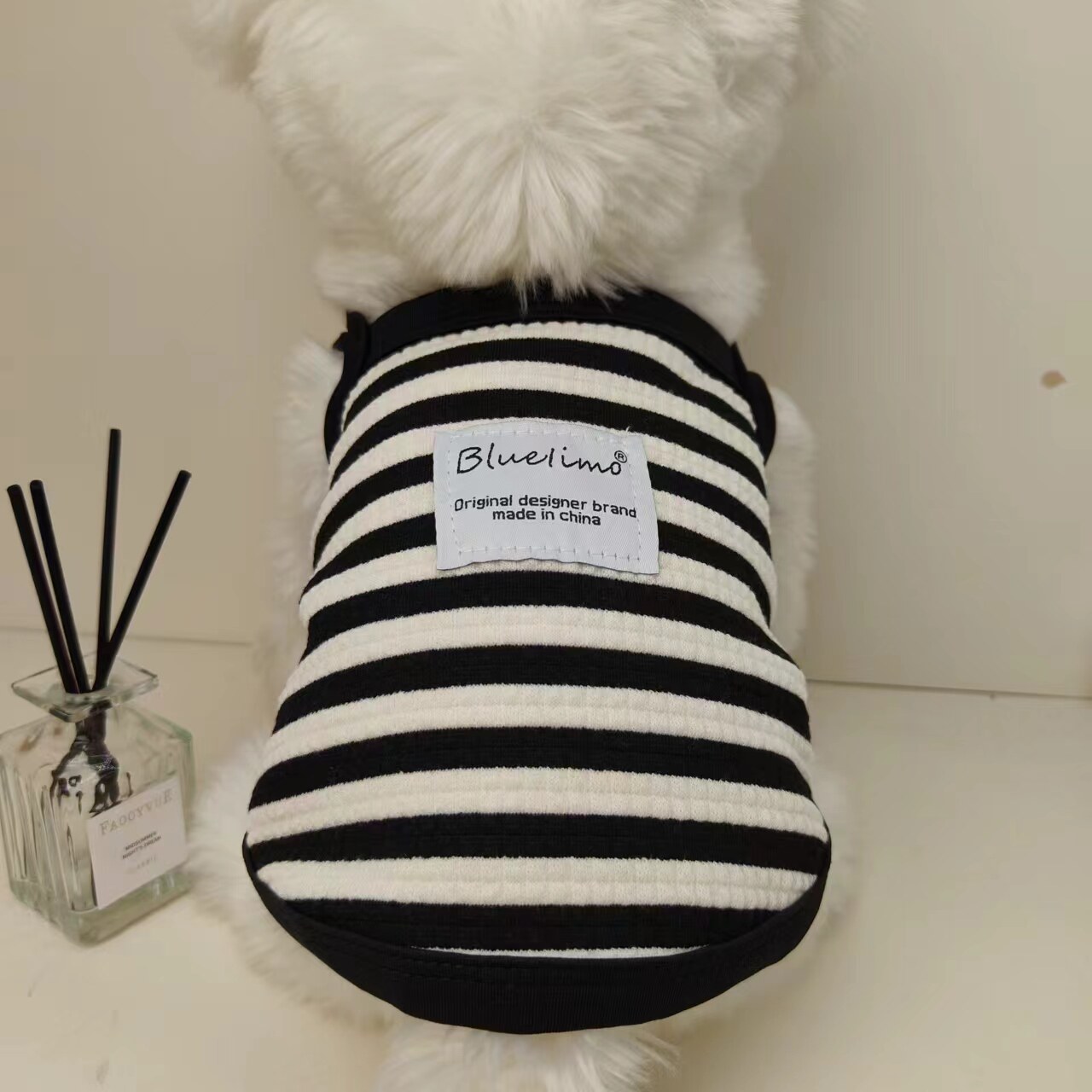 宠物黑白条纹法式宠物衣服夏泰迪夏装博美背心吊带狗狗猫咪防掉毛