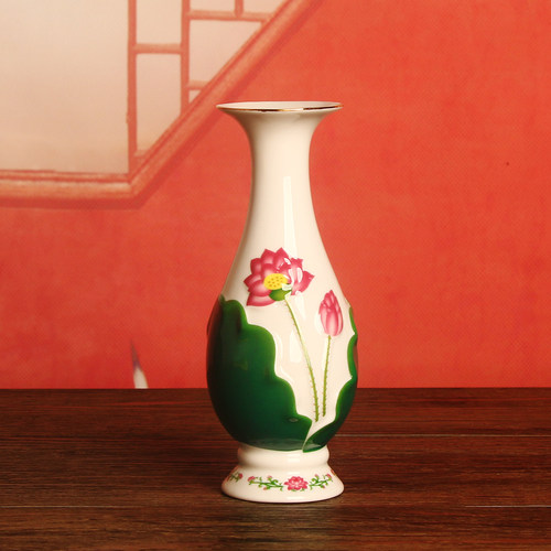 佛堂供奉陶瓷莲花瓶摆件