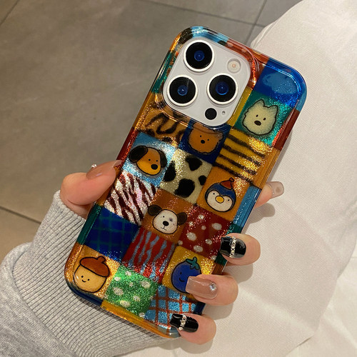 美式复古可爱格纹小动物适用于苹果17pro手机壳iphone15保护套14细砂13全包新款16promax女款max手机套超好看
