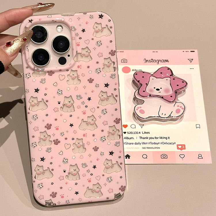 少女心镂空可爱西高地带支架适用iphone16pro手机壳苹果15保护套14双层防摔13新款16promax女款max高级感小众