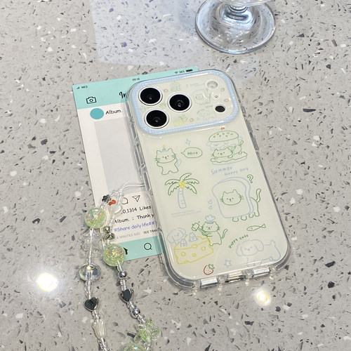 可爱线条面包猫咪适用于苹果17promax手机壳iphone16pro保护套15新款17pm超好看外壳女max手机套全包防摔超火