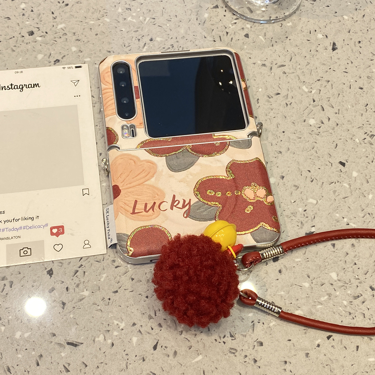 【每日新品】高级感烫金花朵适用华为purax手机壳Pocket2小米mixflip2挂绳pura/x折叠屏s三星zflip7典藏版6/5