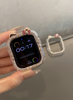 闪钻蝴蝶结适用iWatch保护壳新款applewatch10手表苹果ultra边框保护套s10全包s9女款S8少女44mm硬壳46超好看
