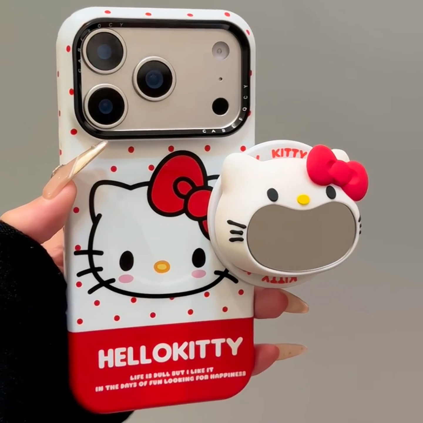 卡通可爱波点kt猫适用于iphone17pro手机壳苹果16保护套14镜子磁吸支架13少女新款15promax创意max高级手机套