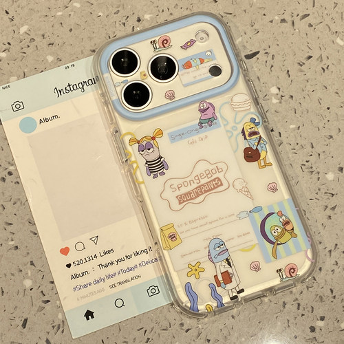 可爱比奇堡小丑鱼插画适用于苹果17promax手机壳iphone16pro保护套15新款17pm超好看巨好看外壳全包防摔超火