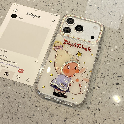 日韩可爱抱兔子星星人适用于苹果17promax手机壳iphone16保护套14小众13防摔新款15pro创意巨好看硅胶女独特