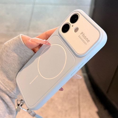 夏日ins天蓝撞色肤感适用于苹果17promax手机壳iphone14保护套13新款16磁吸15pro挂绳max手机套全包防摔超火