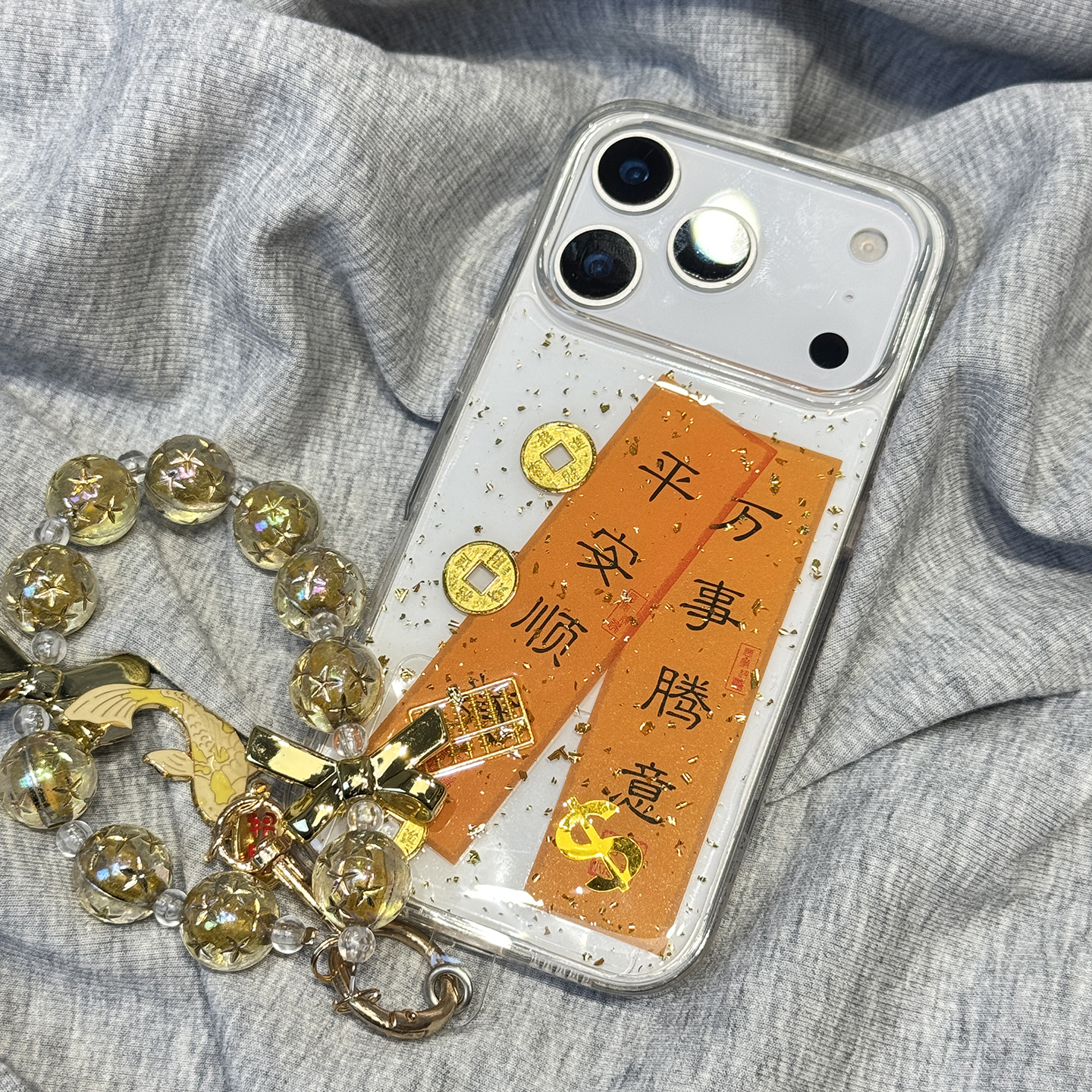 滴胶金箔文字平安顺遂适用于iphone17手机壳苹果15保护套14透明13新款17promax手链16pro高级感max独特手机套