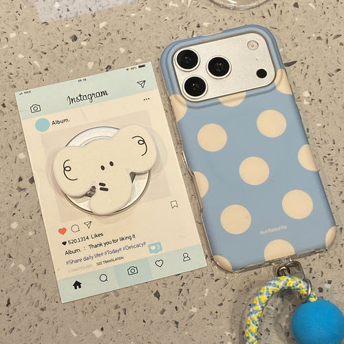 可爱蓝底波点大象磁吸支架带挂绳适用于苹果18promax手机壳iphone17pro超好看16新款15外壳17pm全包防摔超火