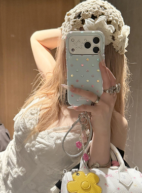 韩系ins奶油蓝彩色波点适用于iphone17promax手机壳苹果16保护套14挂链13新款15pro女max手机套不会撞壳艺术
